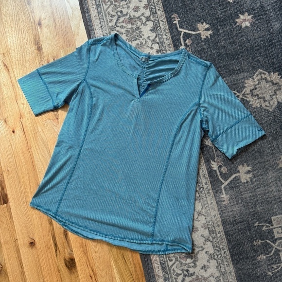 Women's Marmot Blue Striped Short Sleeve Tshirt XLarge - Picture 6 of 6